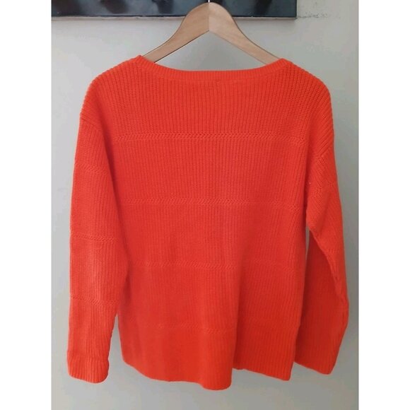 Talbots Boat Neck Pima Cotton Sweater Size Medium Petite Orange Ribbed - Picture 7 of 9